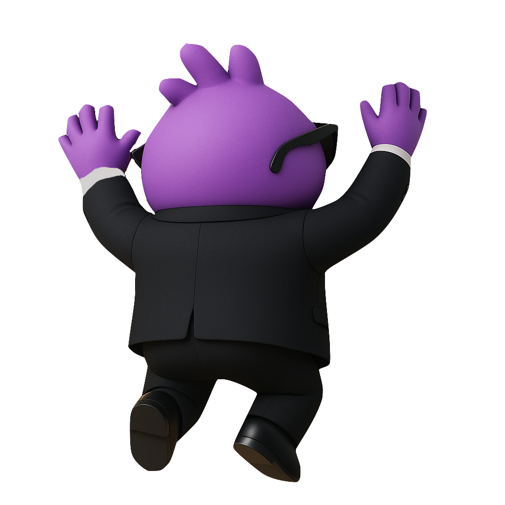 Purple character hanging